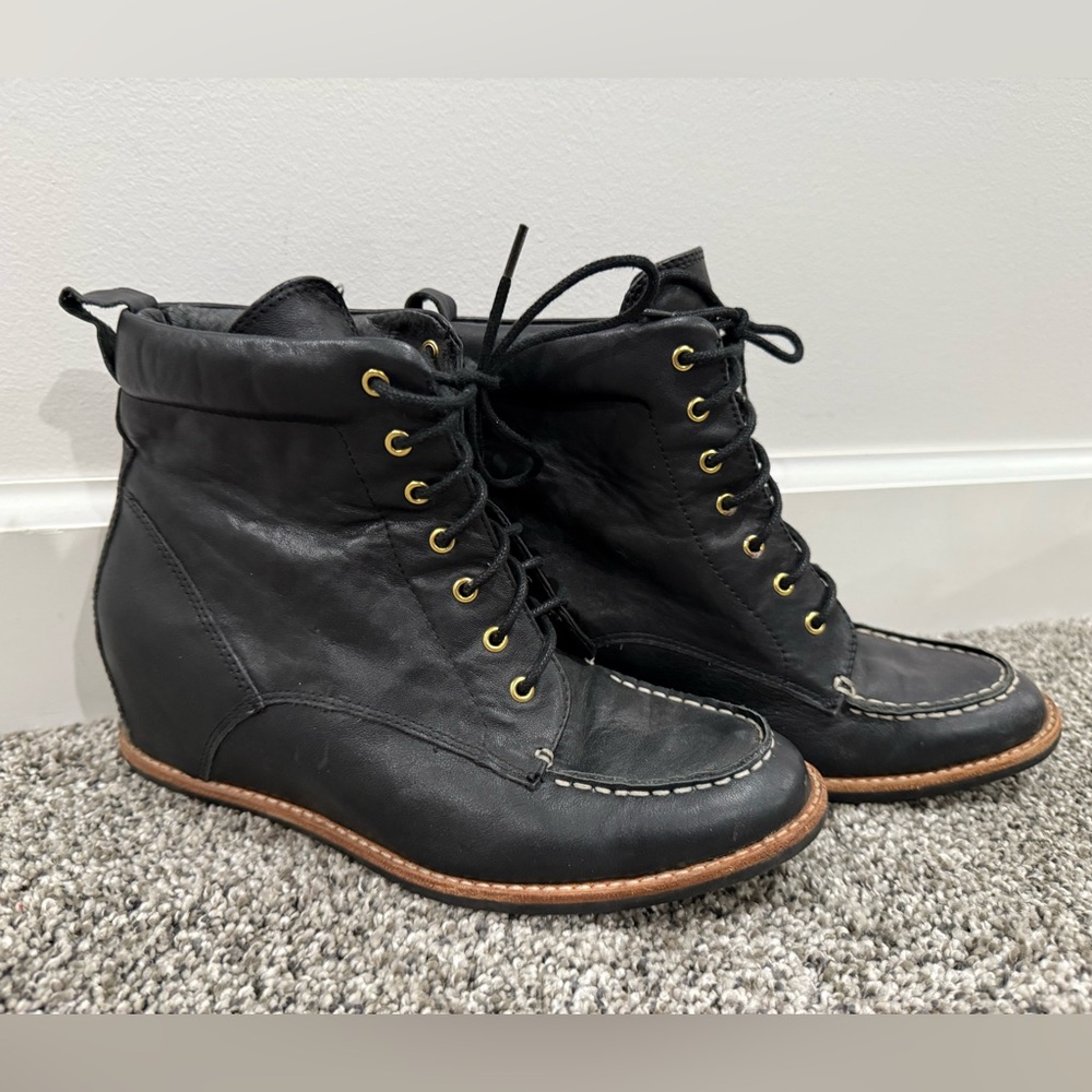 Matiko Black Lace-Up Ankle Booties with Tan Sole